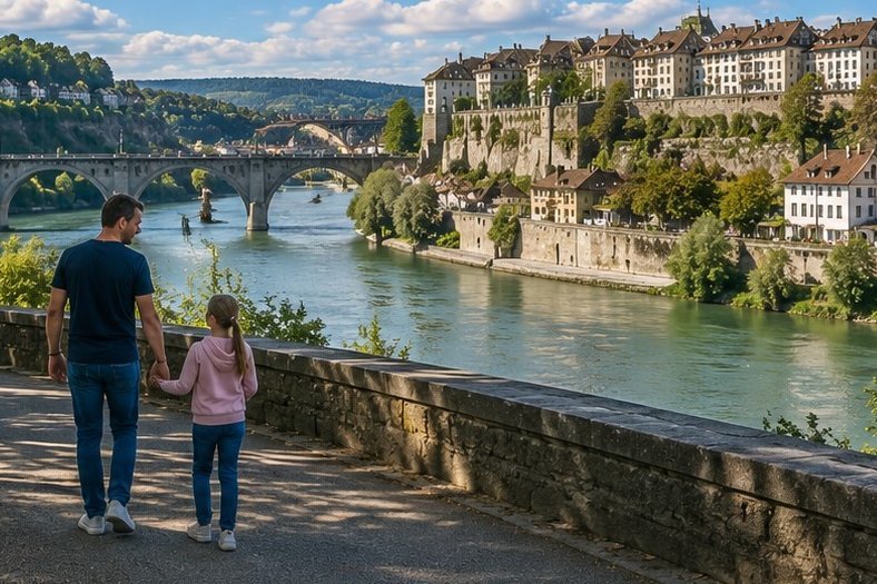 Single-Vater mit seiner Tochter bei einem Spaziergang in Freiburg