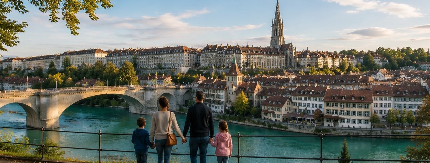 Alleinstehende Eltern mit ihren Kindern beim Spaziergang in Bern