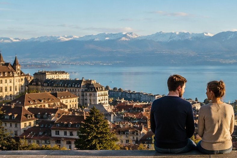 Single Eltern mit Blick auf den Genfersee in Lausanne