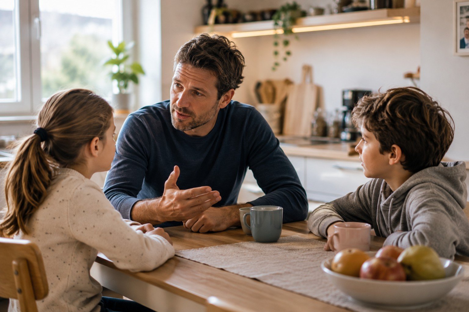 Parent parlant avec ses enfants d’une nouvelle relation après une séparation
