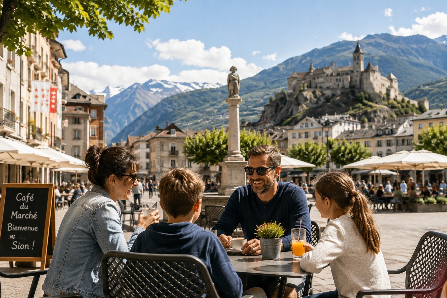 Famille recomposée  faisant connaissance à Sion en Valais