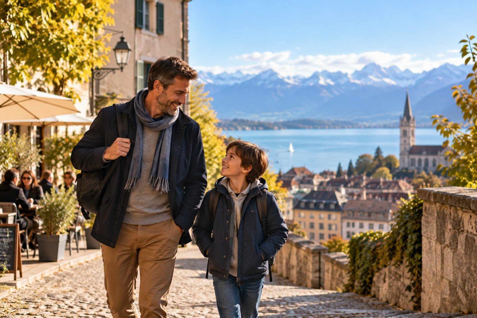 Single-Vater über 40 mit seinem Kind in der Schweiz, der Familienleben und neue Begegnungen miteinander verbindet